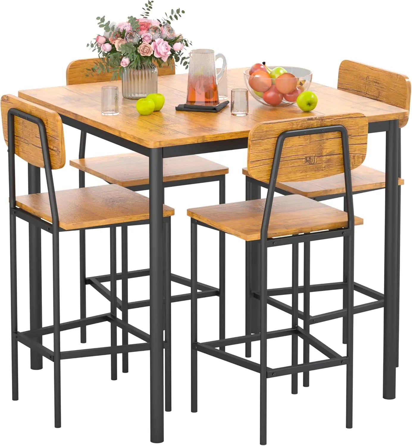 Kitchen Table and Chairs of 4,Dining Table Set for 4 with Space-Saving Design,Industrial Dining Room Table Set for Family Dinner