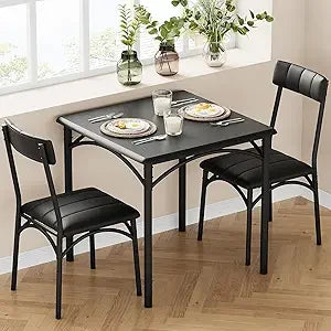 Dining Table Set for 2, Kitchen Table and Chairs for 2 with Upholstered Chairs, 3 Piece Dining Room Table Set
