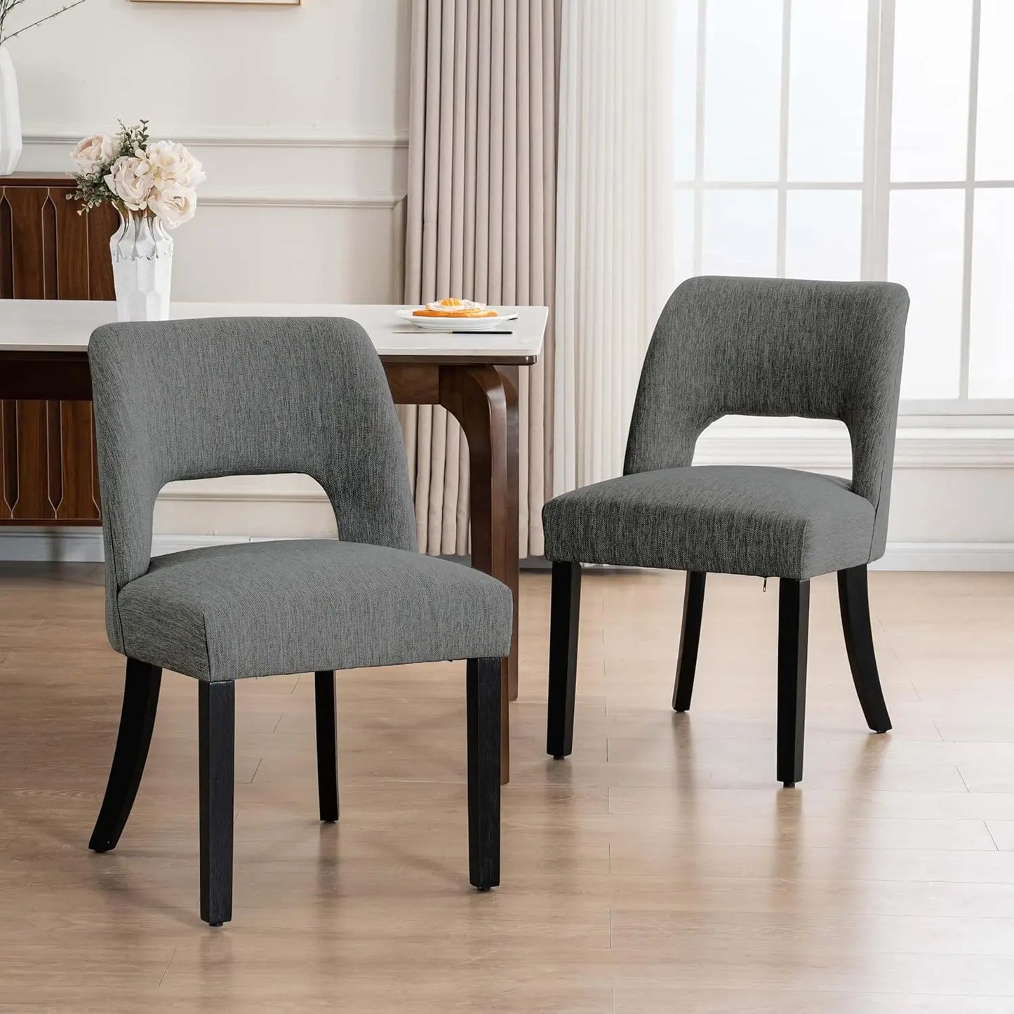 Wooden Dining Chairs Set of 2, Modern Fabric Upholstered Dining Room Chair Kitchen Chairs, Rustic Farmhouse Seating w/Comfort Cu