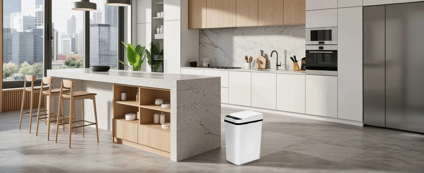 2 Pack 12L & 18L Bathroom Automatic Trash Can Touchless Motion Sensor Garbage Can with Lid for Bedroom living Room Kitchen White