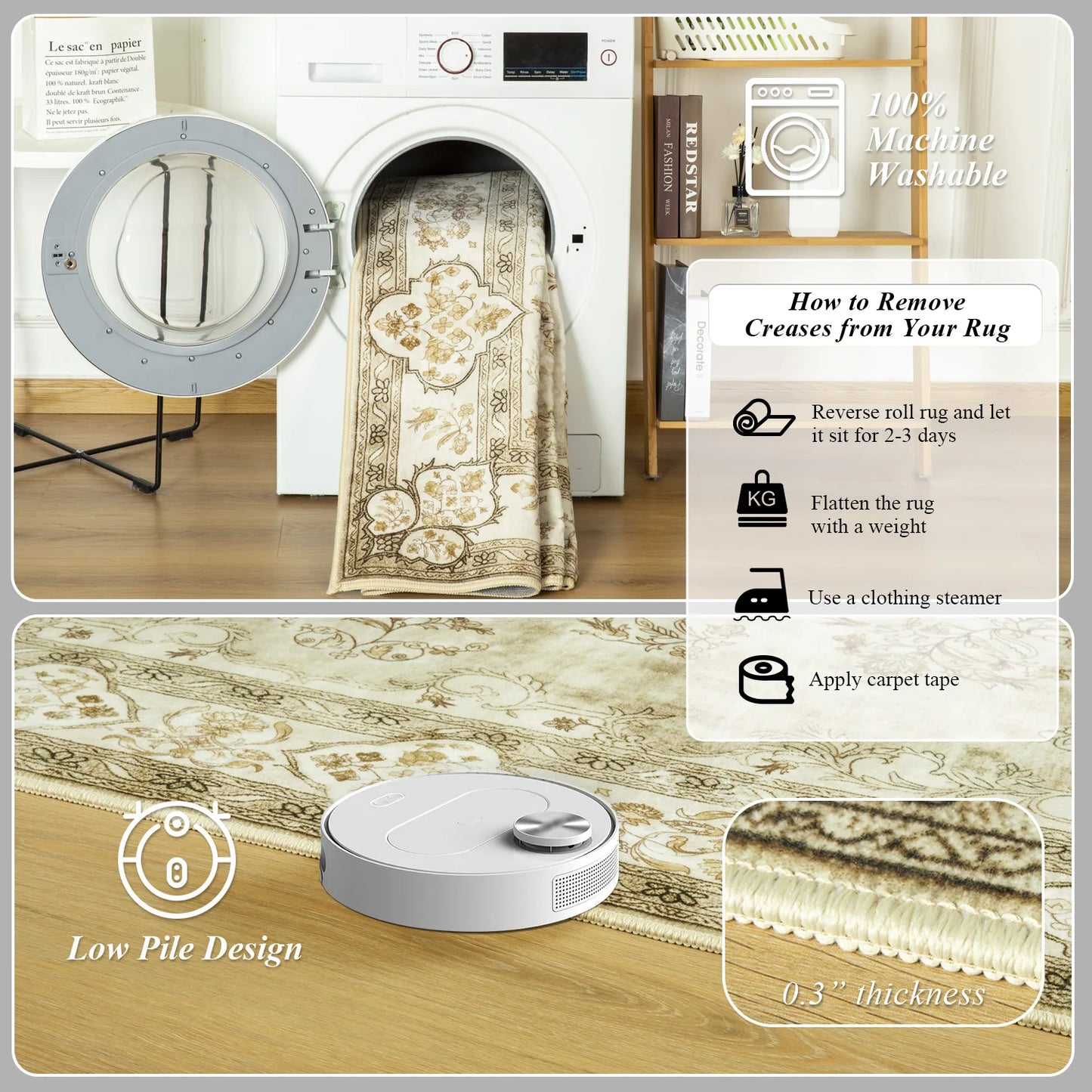 Elegant Floral Faux Wool Area Rug