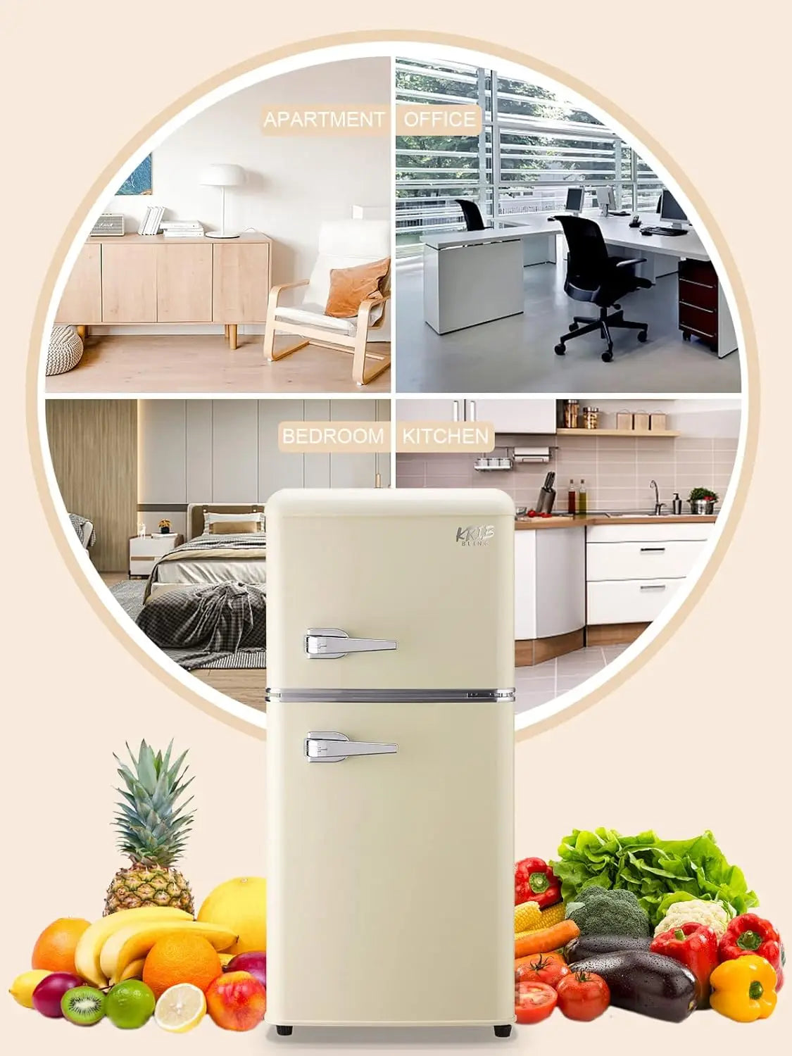 3.2 Cu. ft. Compact Refrigerator, Mini Fridge with Freezer, Retro Design Small Drink Chiller for Home, Office