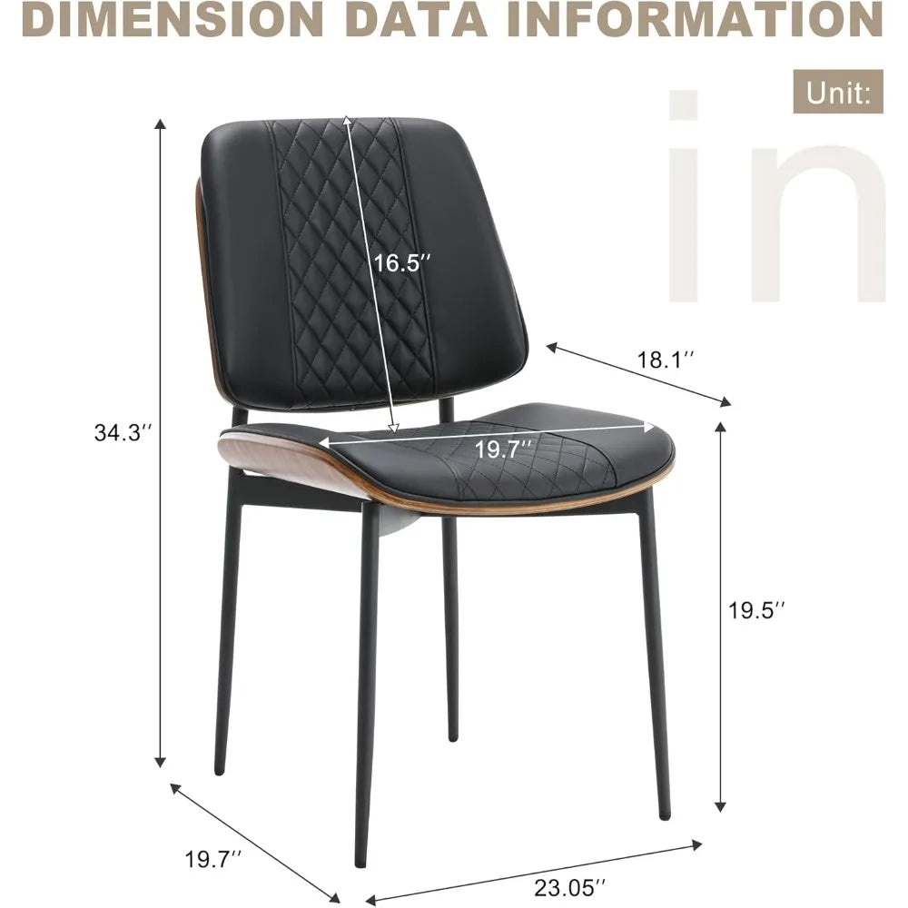 Set of 2 PU Leather Dining Chairs - Mid-Century Bentwood w/ Metal Legs, Modern Walnut Style