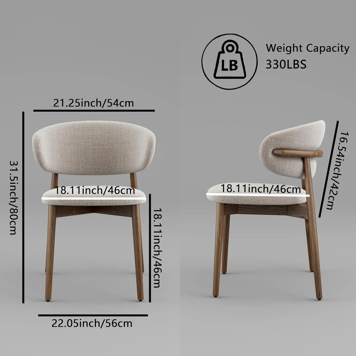 Solid Wood Dining Chairs Set of 2, Modern Upholstered Dining Chair with Curved Backrest, Natural Wood Legs
