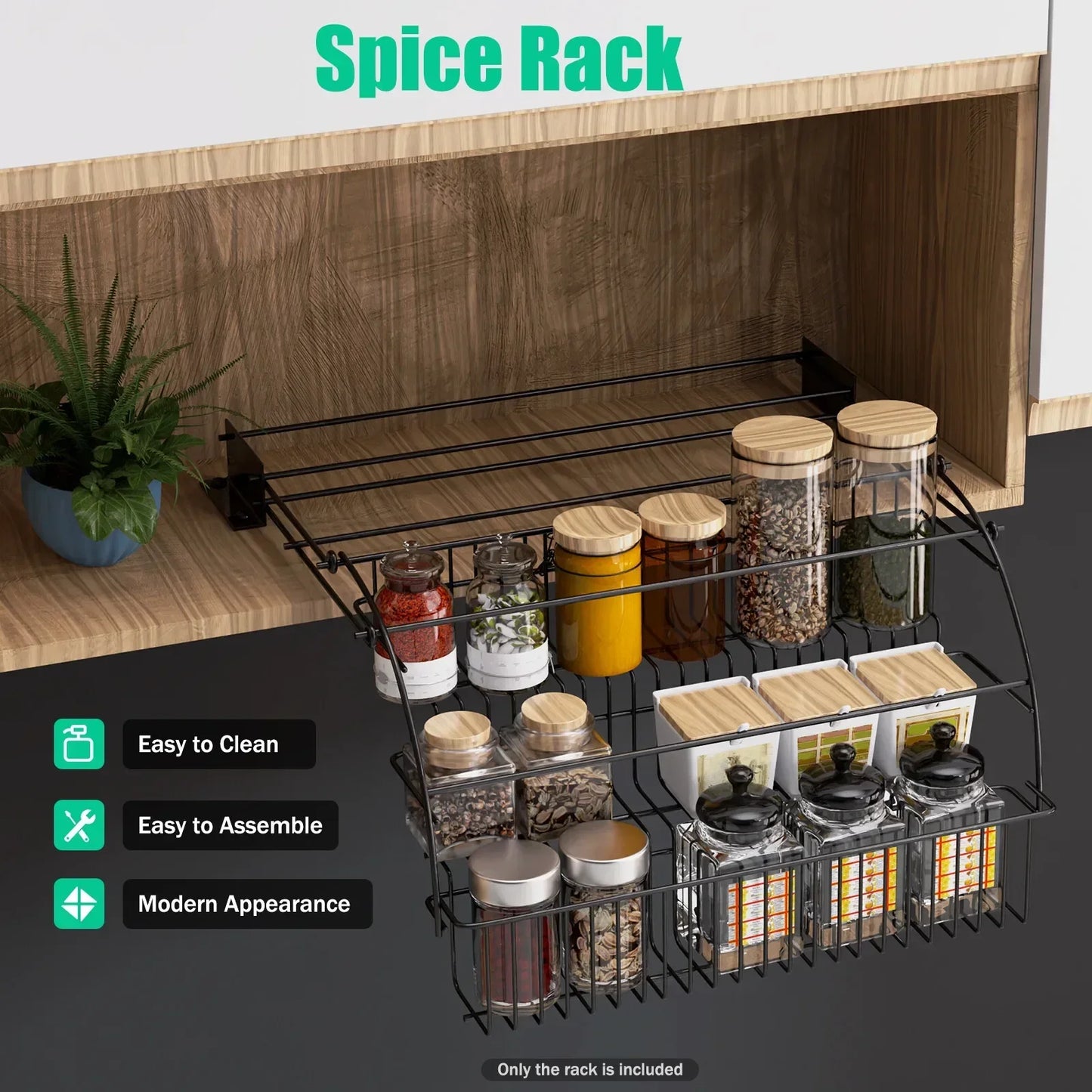 3-Tier Pull down Cabinet Spice Rack Organizer,Metal Storage Shelf For Kitchen