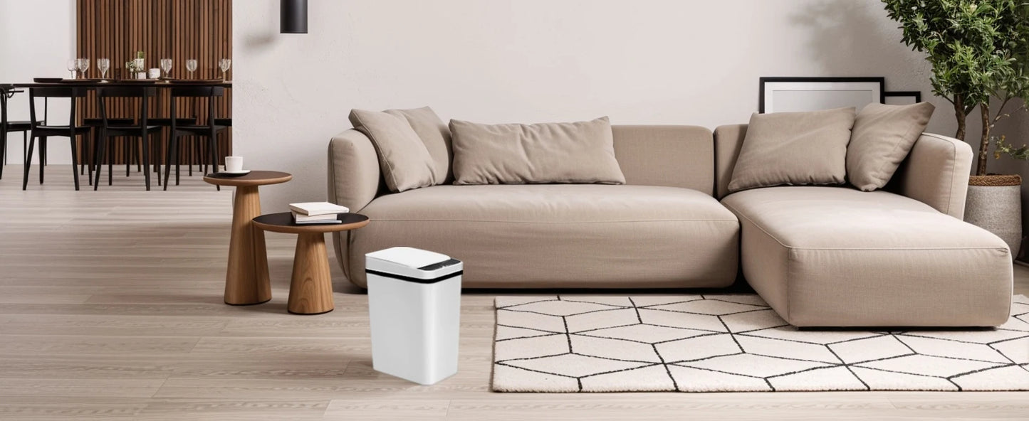 2 Pack 12L & 18L Bathroom Automatic Trash Can Touchless Motion Sensor Garbage Can with Lid for Bedroom living Room Kitchen White