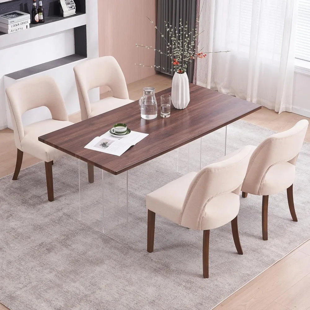 Wooden Dining Chairs Set of 2, Modern Fabric Upholstered Dining Room Chair Kitchen Chairs, Rustic Farmhouse Seating w/Comfort Cu