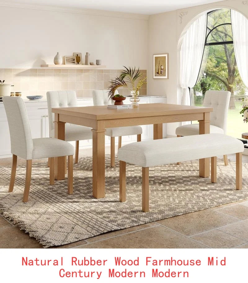 6-Piece Modern Dining Set, Rectangular Kitchen Table with 4 Upholstered Chairs & Bench, Ideal for Dining & Living Room