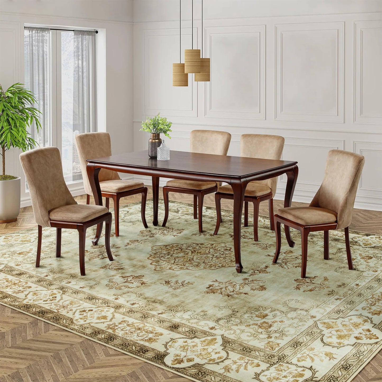 Elegant Floral Faux Wool Area Rug