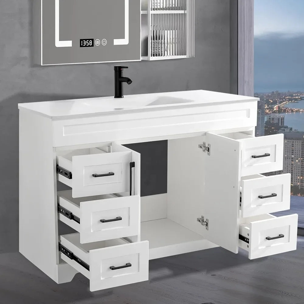 Bathroom Vanity with Sink,Undermount Ceramic Sink-Modern Bathroom Cabinet with 6 Soft-Close Drawers & 2 Doors Spacious Storage