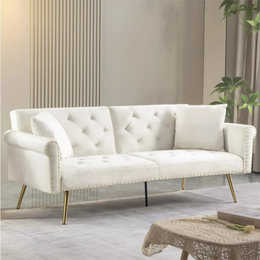 71 inches Convertible Futon Sofa Bed, Modern Reclining Futon , 2 Pillows Sleeper Sofa for Living Room