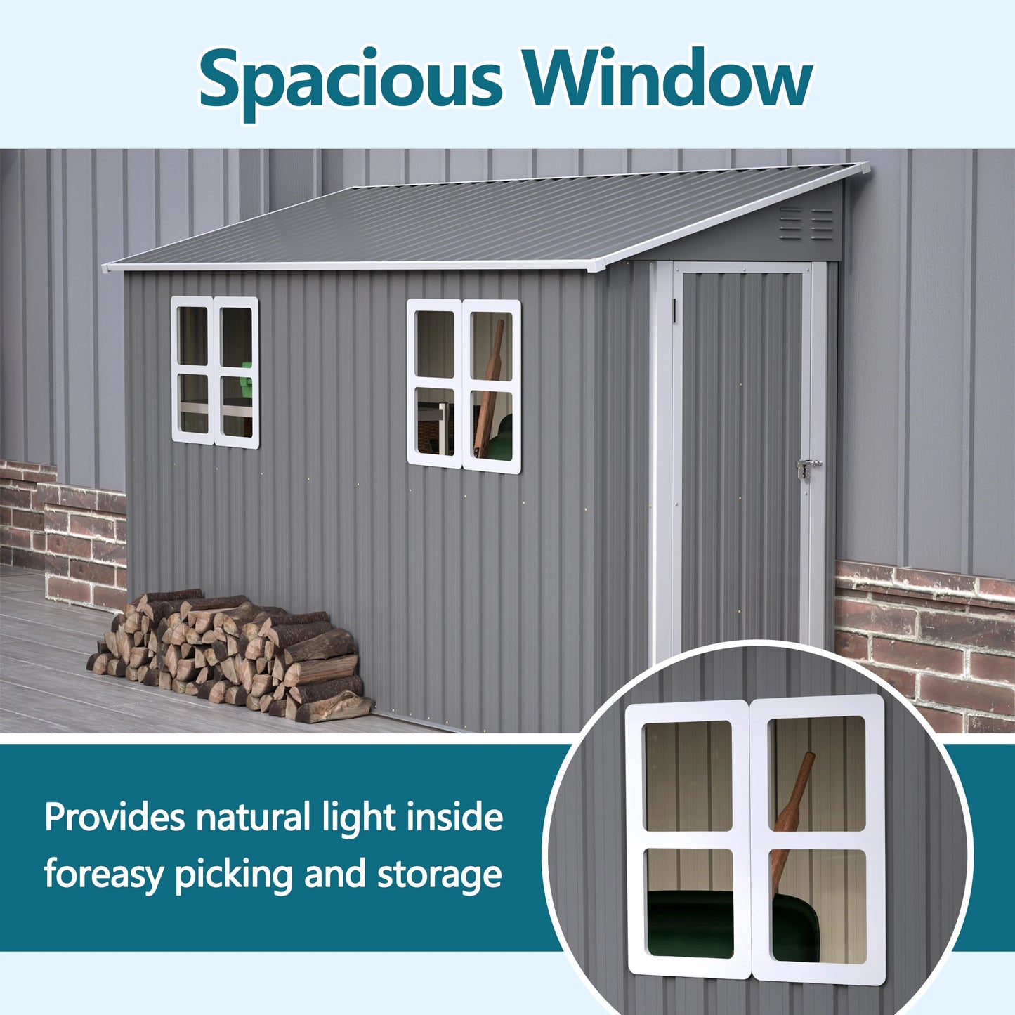 4x10 FT Galvanized Steel Outdoor Shed – Weatherproof Lockable Storage for Tools, Bikes & Pets w/Sloping Roof & Window