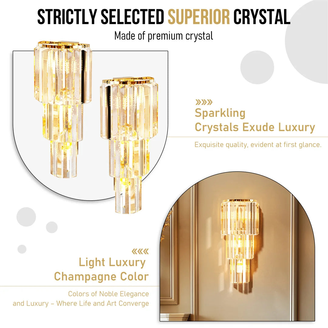 Modern Crystal Wall Lamp 3-Layer Wall Crystal Sconce Light E14 Led Corn Lights