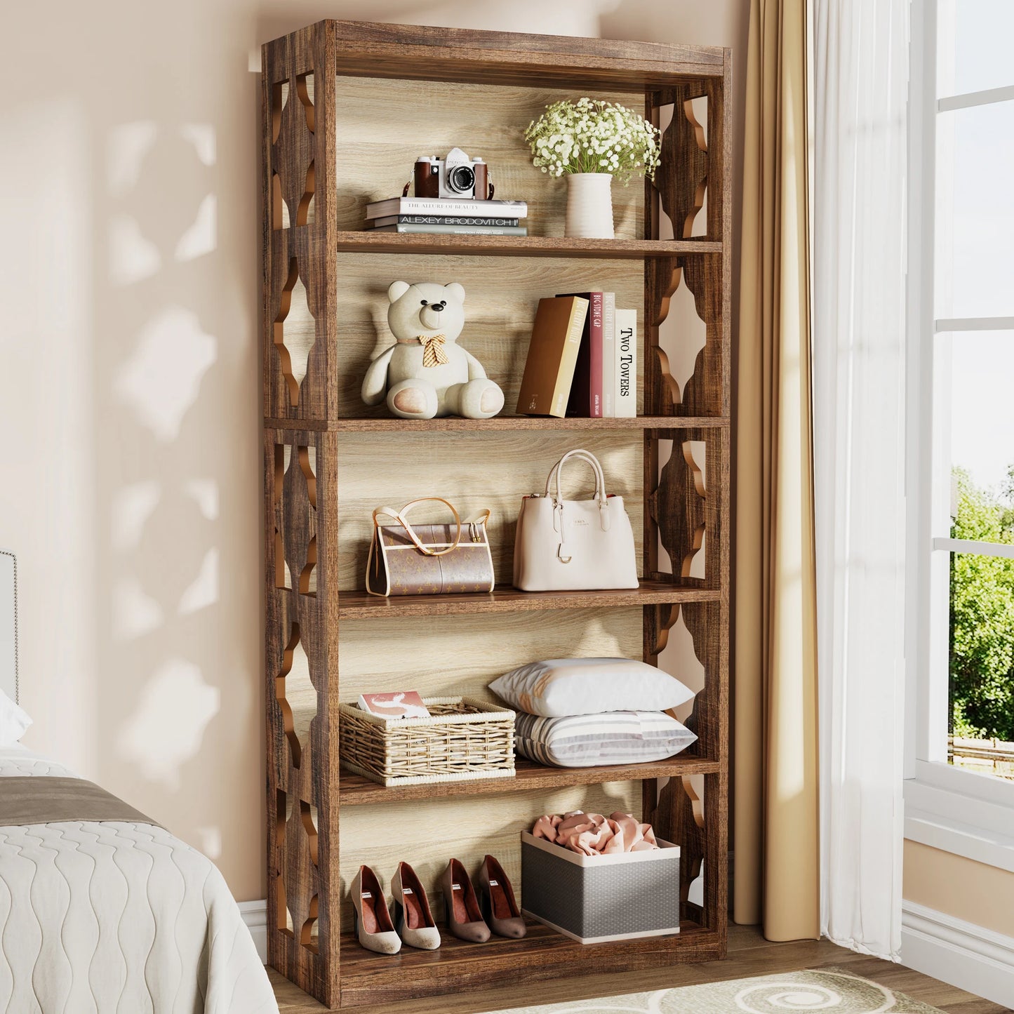 6-Tier Bookcase, 71 Inches Industrial Bookshelves and Bookcases, Floor Standing 5 Shelf Display Storage Shelves