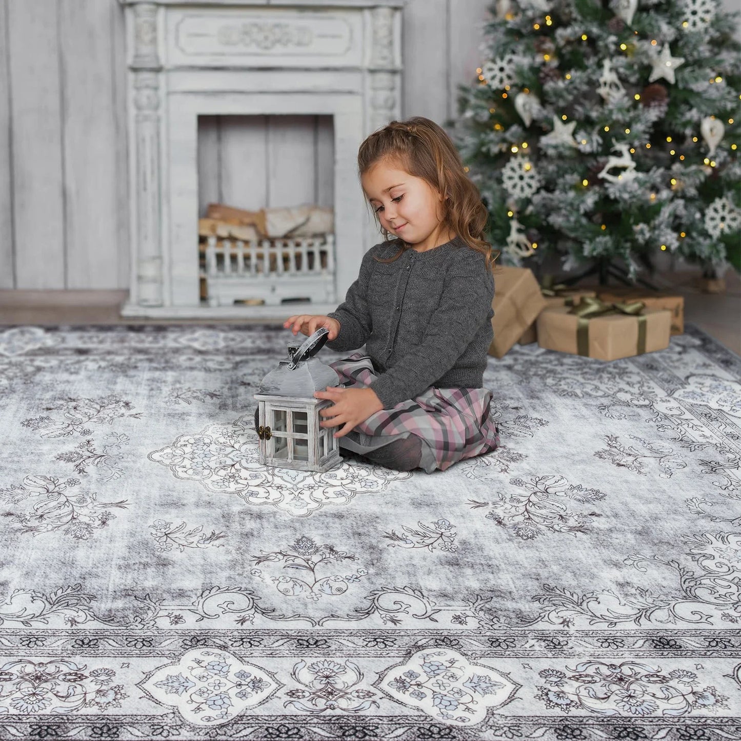 Elegant Floral Faux Wool Area Rug