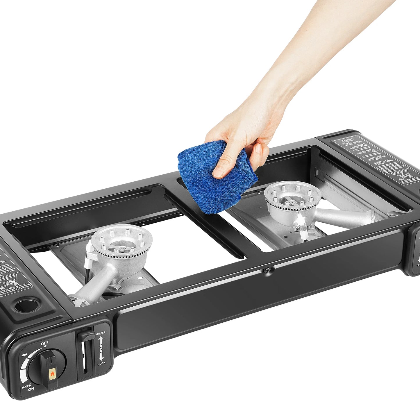 2in1 2-Burner Portable Camping Stove, Butane Camping Stove Kit w/Baking Pan and Carrying Case, Auto Ignition Camping Burner LPG