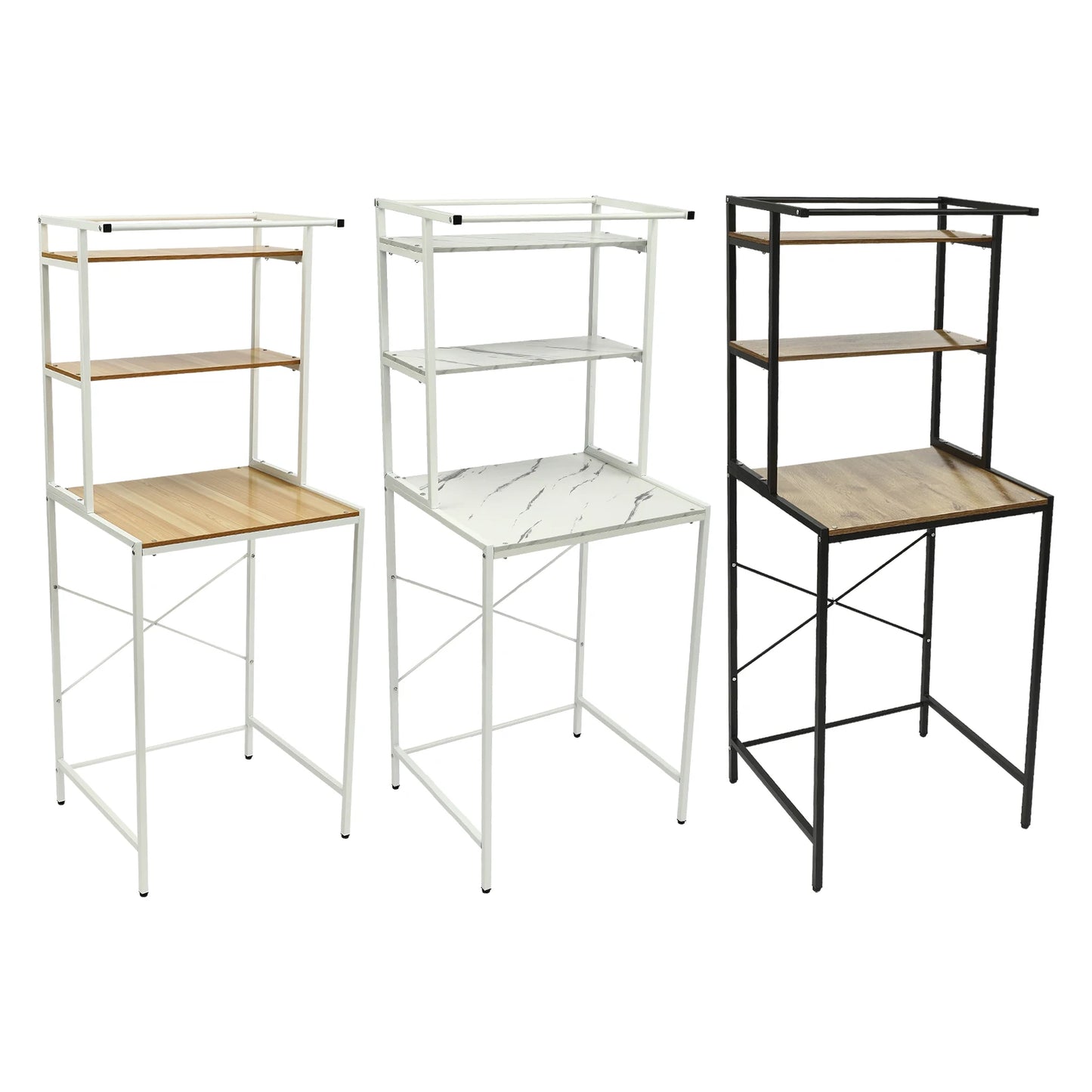 Over Washer and Dryer Storage Shelves 3 Tiers Standing Clothes Drying Rack with Basket for Laundry Room Balconies Porches