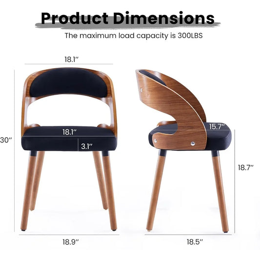 Wood Dining Chairs, Set of 4 Modern Upholstered Dining Chairs with Curved Backrest for Kitchen, Dining Room, Living Room,