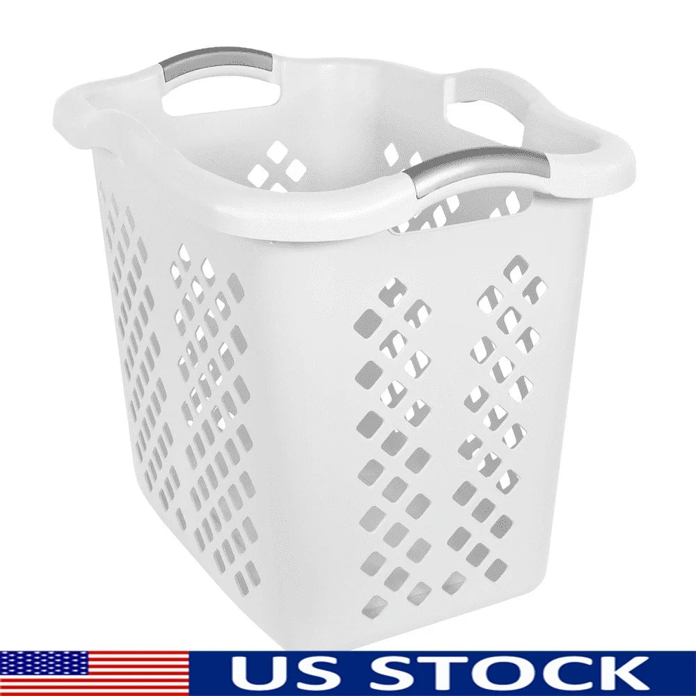 2 Bushel Plastic Laundry Basket Hamper with 4 Handles Breathable Ventilation Durable