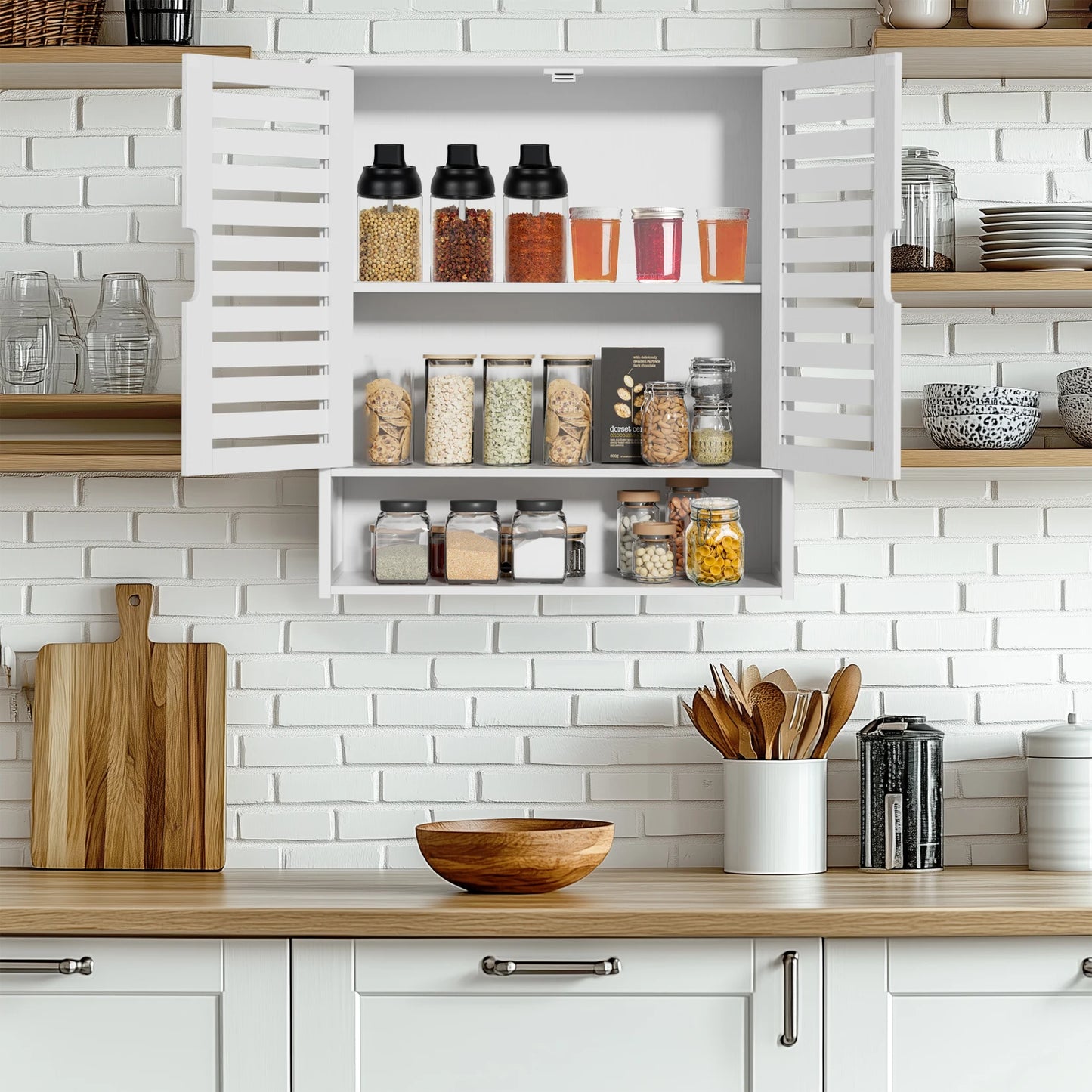 Wall Cabinet Bathroom Storage Cabinet Wall Mounted with Adjustable Shelves Inside, Double Door Medicine Cabinet, Utility Cabinet