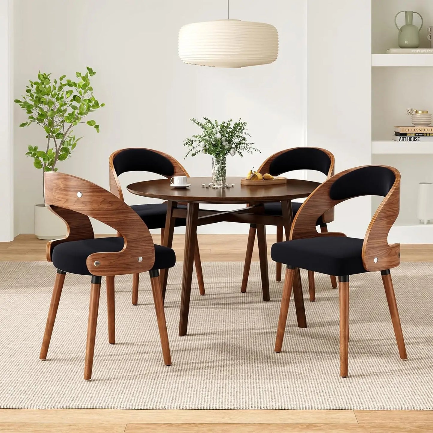 Wood Dining Chairs, Set of 4 Modern Upholstered Dining Chairs with Curved Backrest for Kitchen, Dining Room, Living Room,