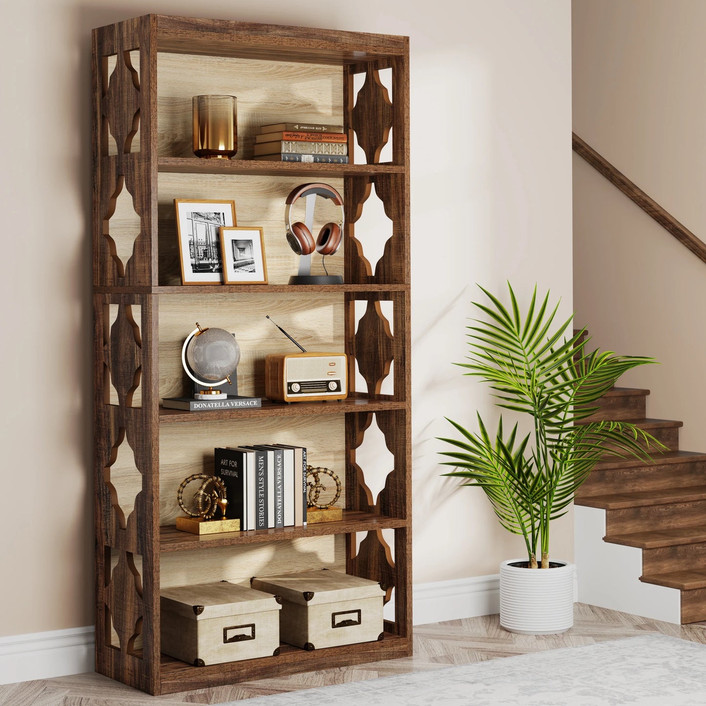 6-Tier Bookcase, 71 Inches Industrial Bookshelves and Bookcases, Floor Standing 5 Shelf Display Storage Shelves
