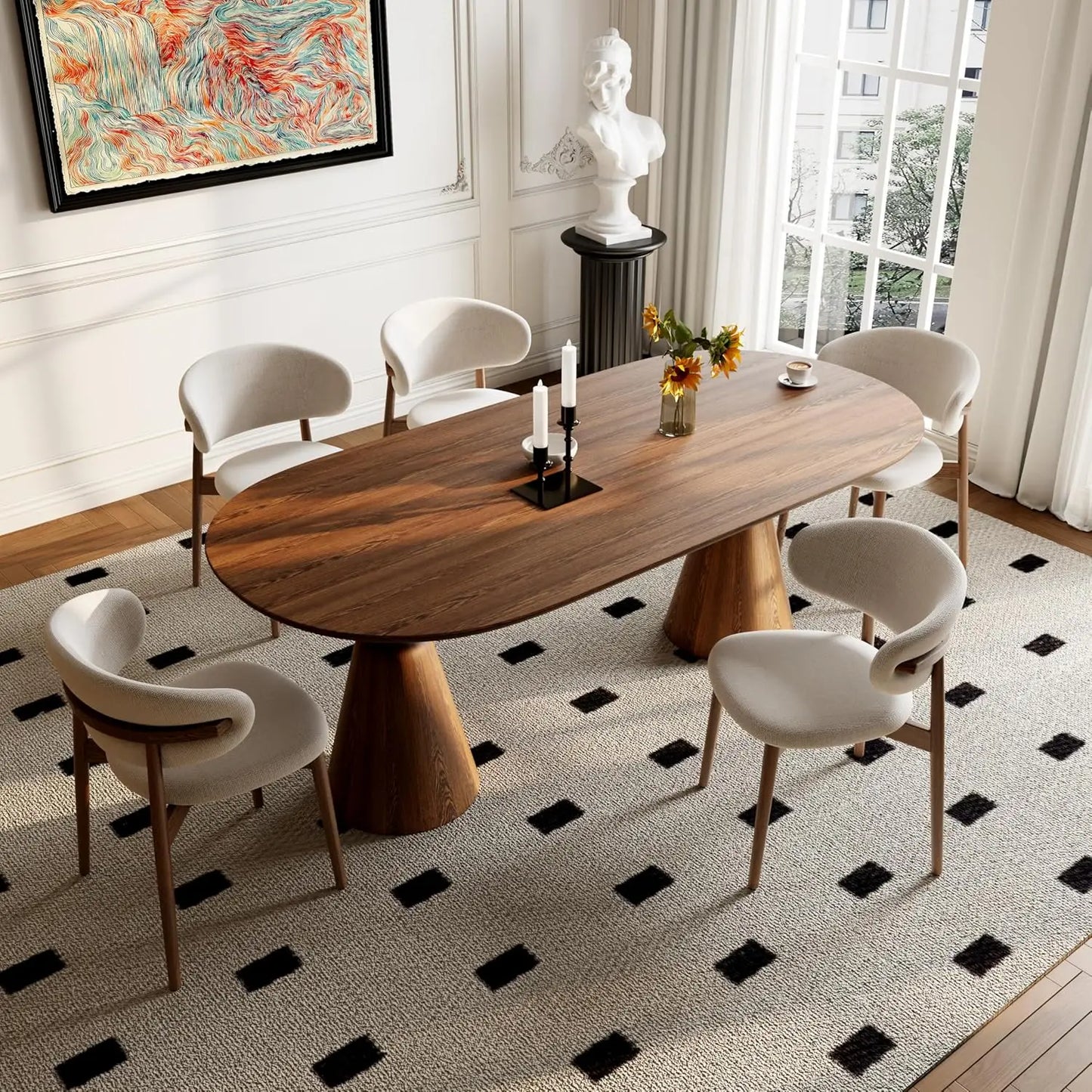 Solid Wood Dining Chairs Set of 2, Modern Upholstered Dining Chair with Curved Backrest, Natural Wood Legs