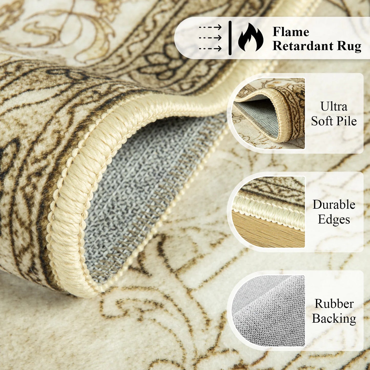 Elegant Floral Faux Wool Area Rug