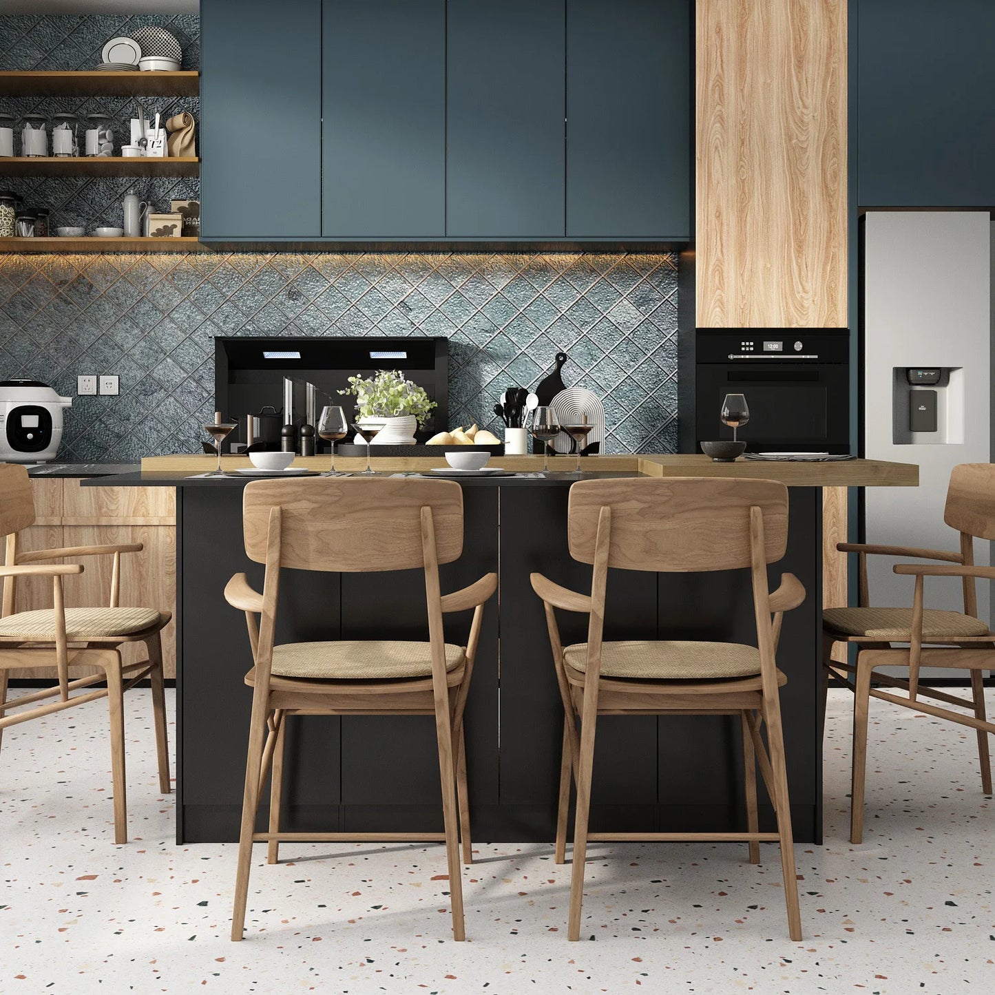 Modern Kitchen Island With 14 Shelves, Kitchen Cabinet With Spacious Countertop, Storage Cabinet For Kitchen, Black