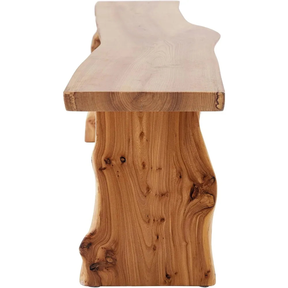 "Elm Wood Dining Bench - Long Bedroom Bench with Footrest Function, Accent Stool for Entryway/Dining Room"