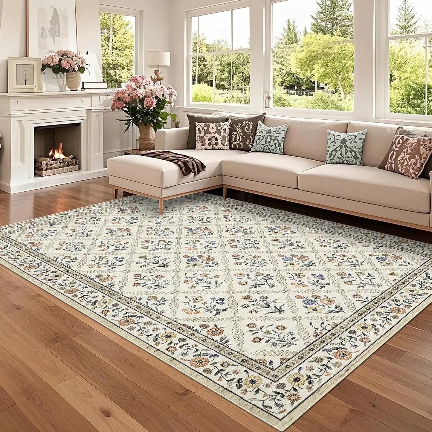 Vintage Washable Area Rugs for Living Room Soft Low-Pile Non-Slip Carpet  for Bedroom Dining Room Home Office