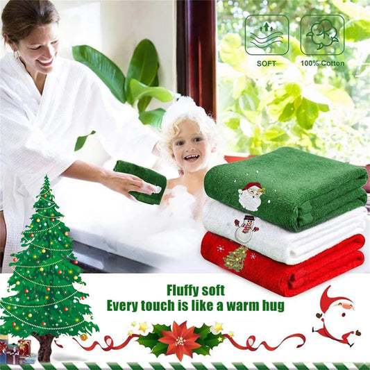 New Year Towel Classic Solid Xmas Tree/Snowman/Santa Claus Embroidery Bath Towel 45x30cm Christmas Hand Towels Set