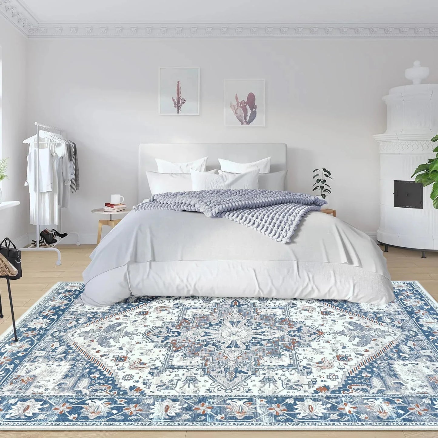 Faux Cashmere Vintage Floral  Soft Accent Area Rug, Low Pile for Living Room Bedroom