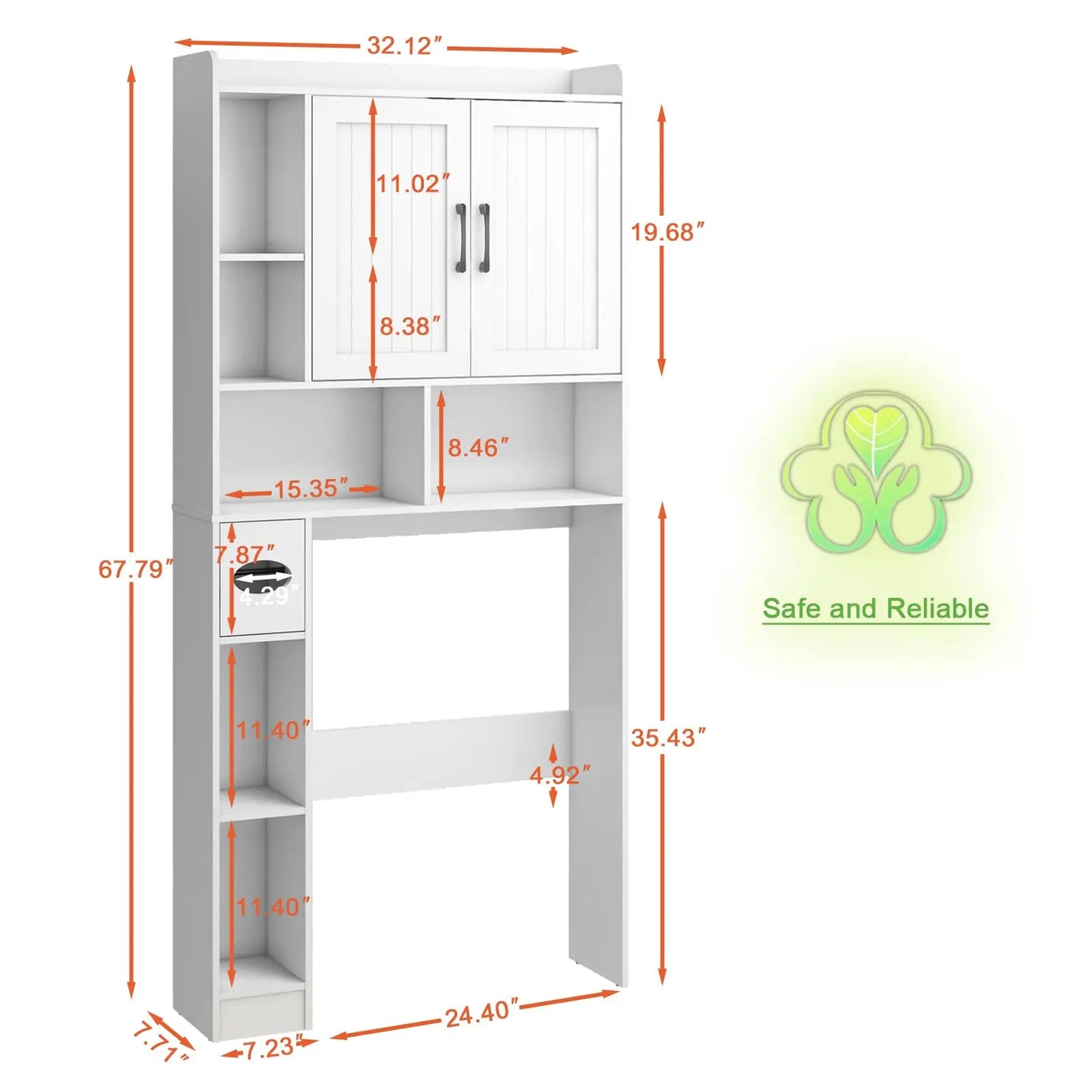 Bathroom Organizer Storage Wood Over The Toilet Storage Cabinet with Barn Doors &Toilet Paper Stand 67'' Tall Toilet Rack