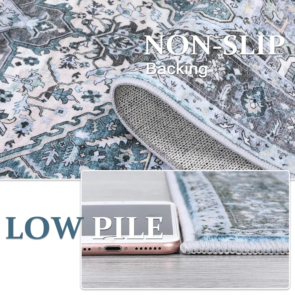 Washable Area Rugs 8x10 Living Room Rug Vintage Medallion  Soft Floor Cover Low Pile Non-Slip