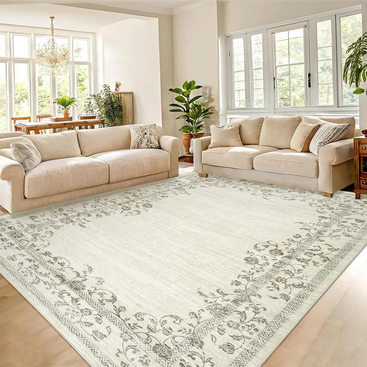 Washable Floral Area Rug