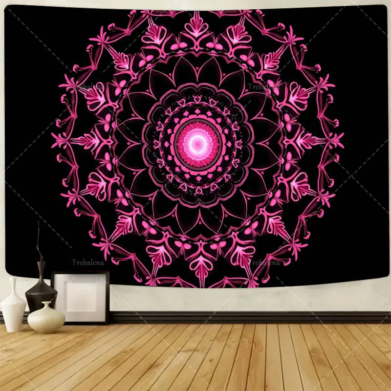 1pc Wall Tapestry  Moon Phase Tapestry - Gold Floral Mandala Wall Hanging