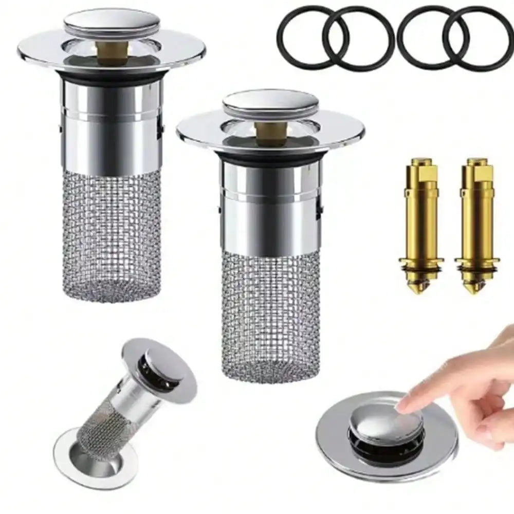 2Pcs Bathroom Sink Stopper, Universal Replacement   Stainless Steel Sink Drain Filter with Hair Catcher,1.1-1.45Inch