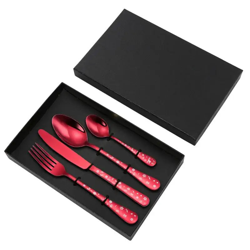 4pcs/set High Quality Christmas Flatware Set Stainless Steel Red Green Dinnerware Knife Fork Spoon Cutlery Dishwasher Safe