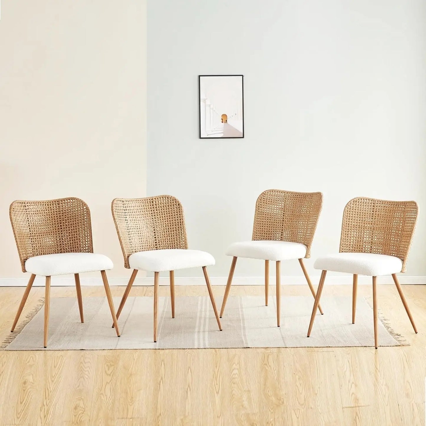 Rattan Dining Chairs Set of 4, Modern Cane Back Chairs