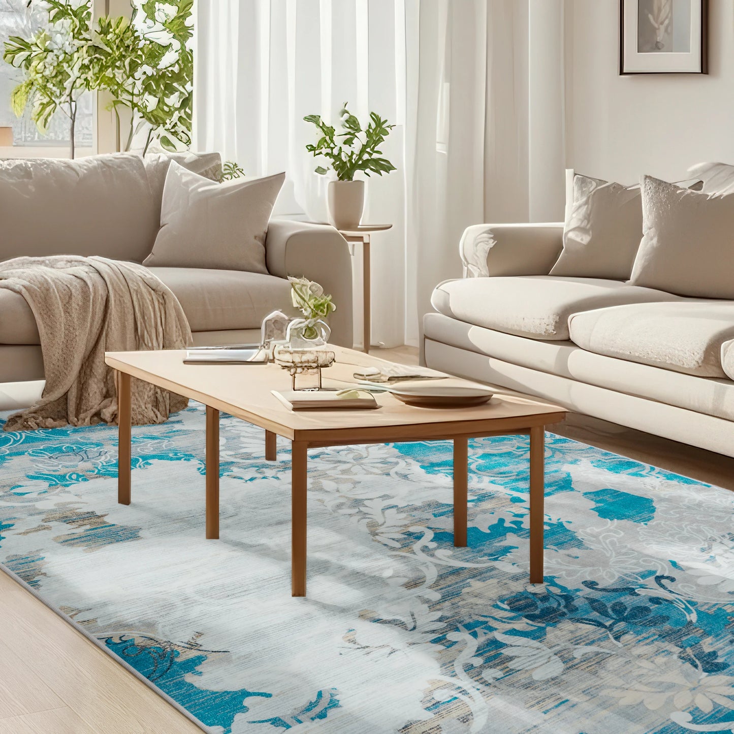 Elegant Floral Faux Wool Area Rug