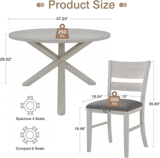 4-Piece Solid Wood Dining Table Set for 4-6, Modern Breakfast Dinette Kitchen Table with Chairs