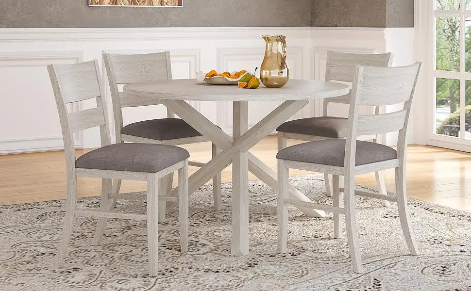 4-Piece Solid Wood Dining Table Set for 4-6, Modern Breakfast Dinette Kitchen Table with Chairs