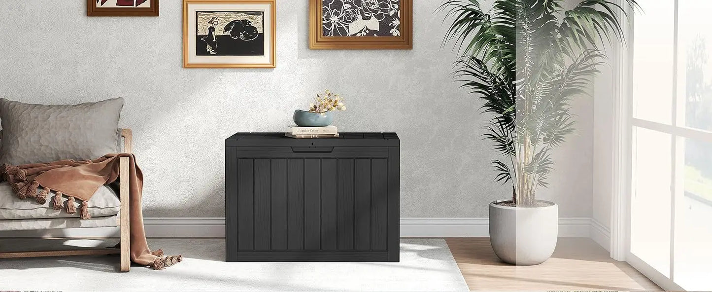 45Gal Black Deck Box - Waterproof & UV-Resistant Outdoor Storage w/Lockable Lid - For Patio/Garden