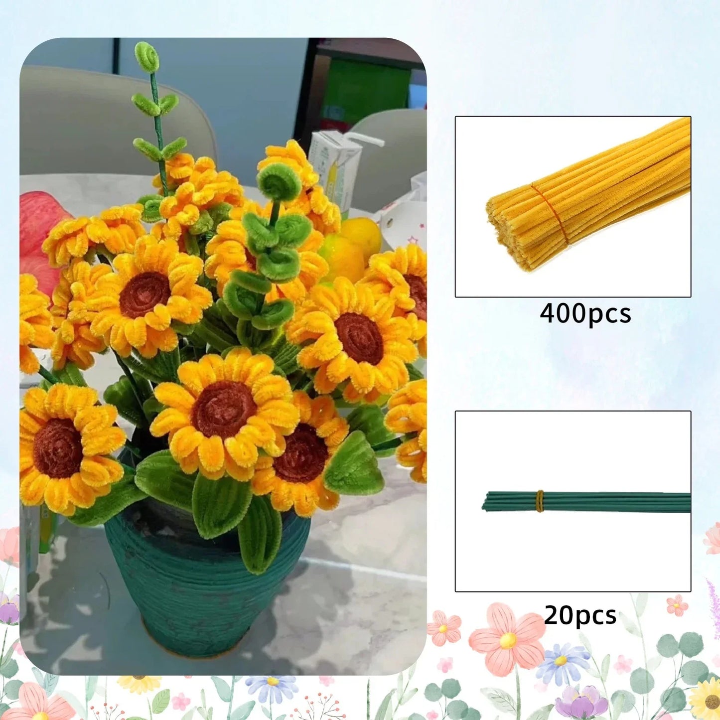 420pcs Pipe Cleaner Flowers Kit DIY Art Flower Bouquet Craft