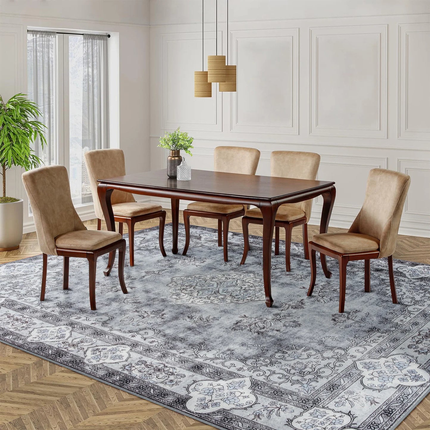 Elegant Floral Faux Wool Area Rug