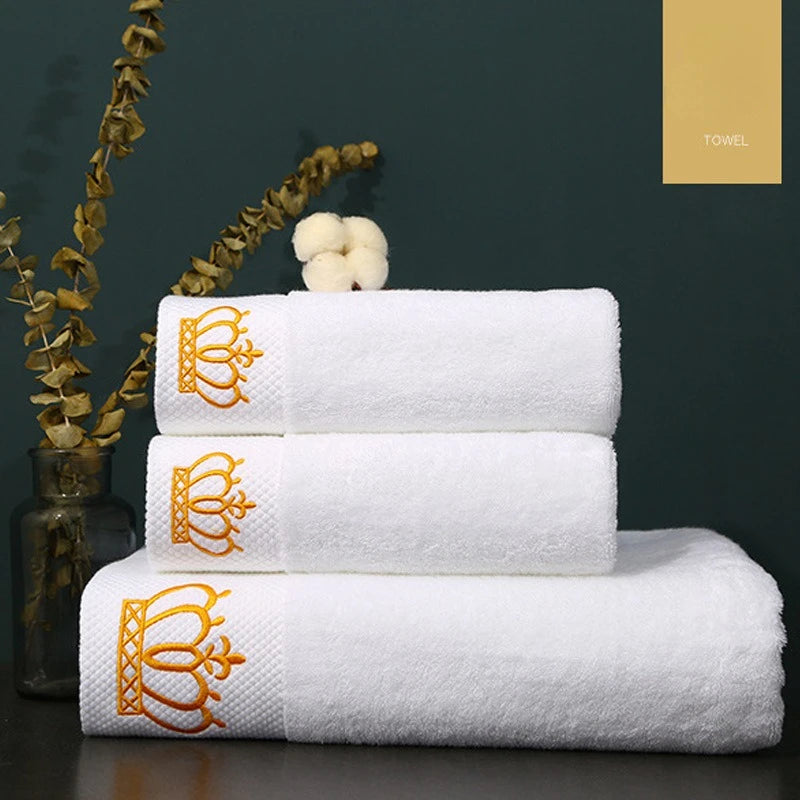 Embroidered Crown White bath towel 5stars Hotel Towels 100% Quality Towel Washcloths
