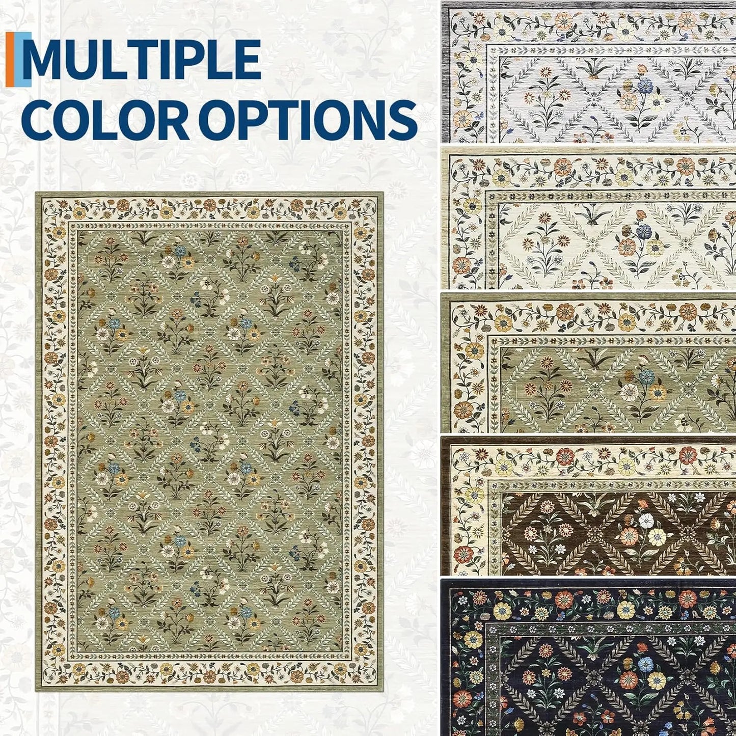 Vintage Washable Area Rugs for Living Room Soft Low-Pile Non-Slip Carpet  for Bedroom Dining Room Home Office