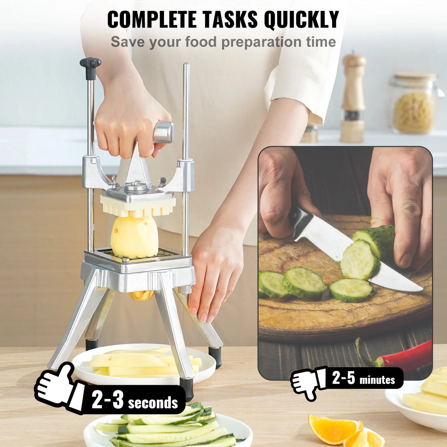 SucceBuy Commercial Vegetable Fruit Dicer Cutter Potato Slicer Chopper 4 Blades & Tray Manual Cutting Machine home appliance