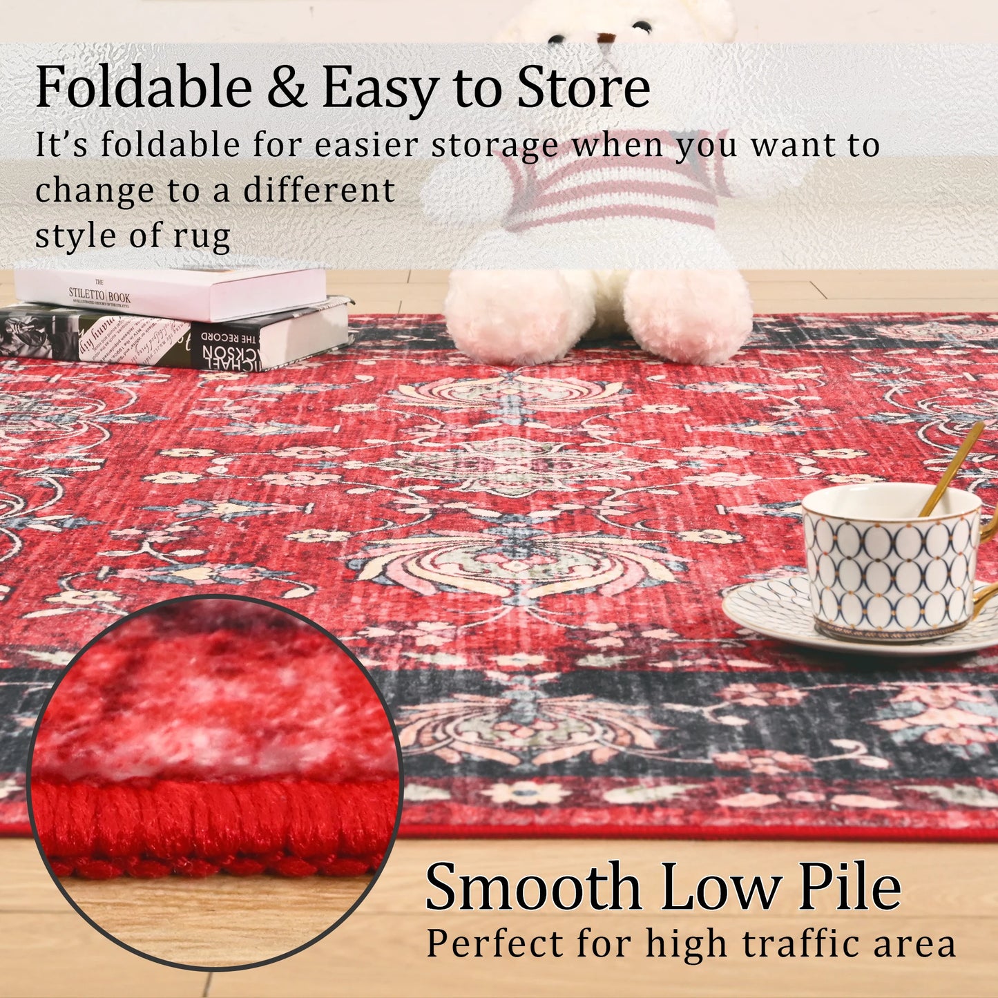 Vintage Area Rugs Low Pile Machine Washable